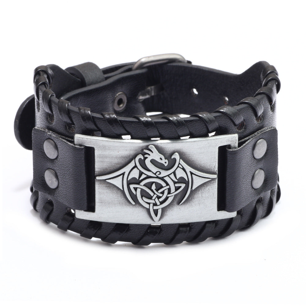 Cross-border Flying Dragon Totem Bracelet Alloy Cowhide Bracelet Men's Jewelry Gift Factory Direct Sales