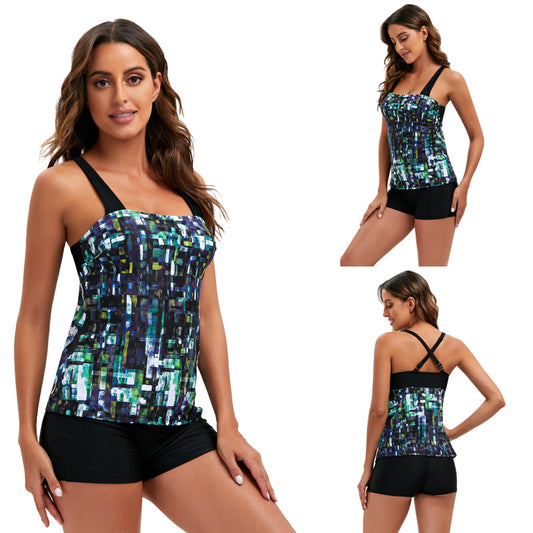 Women's Fashion Printed Sling Beautiful Back Geometric Gradient Printing Swimsuit