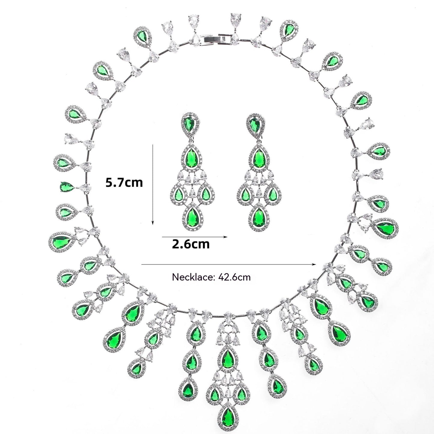 Women's Fashion Atmospheric Water Drop Color Zircon Necklace Earrings Set