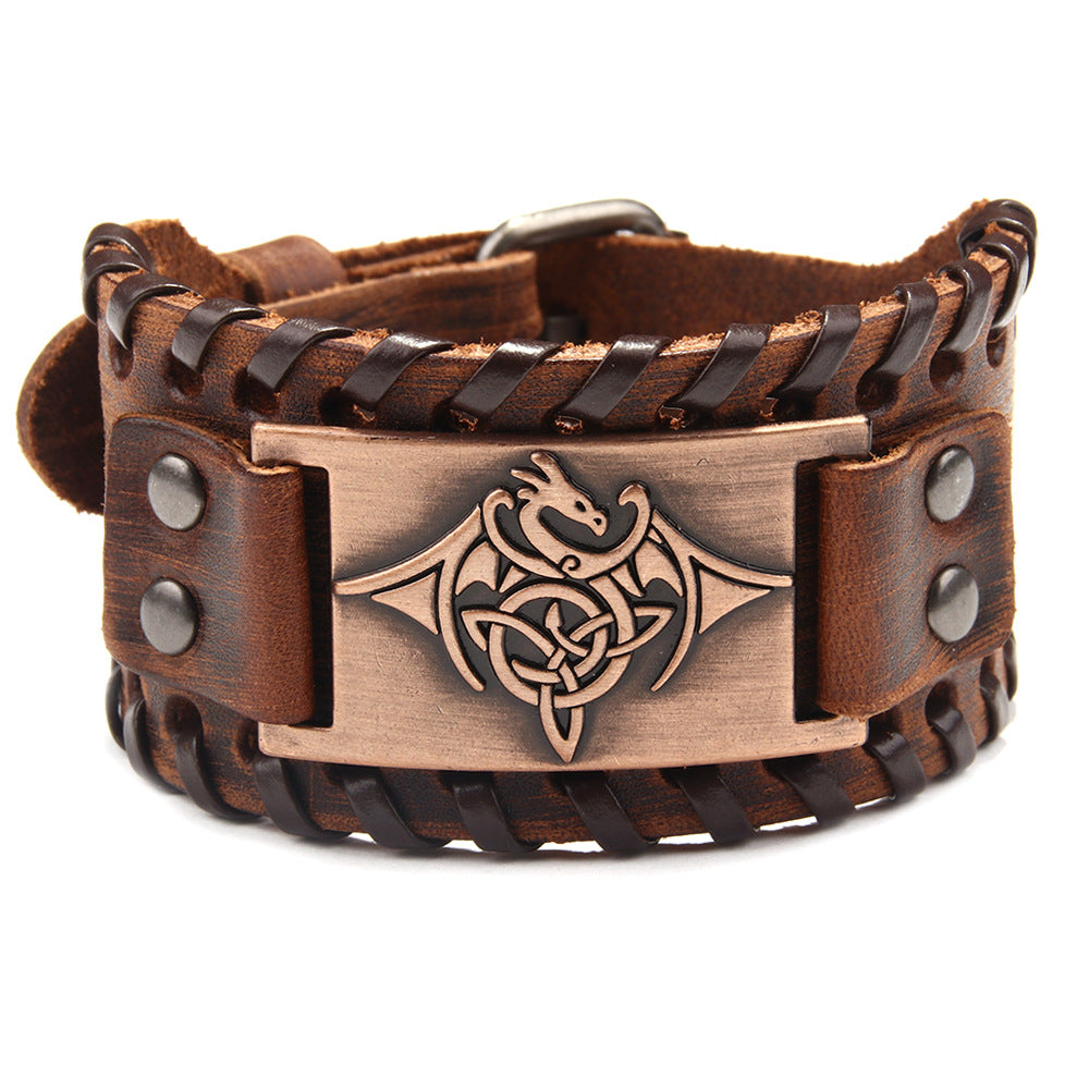 Cross-border Flying Dragon Totem Bracelet Alloy Cowhide Bracelet Men's Jewelry Gift Factory Direct Sales