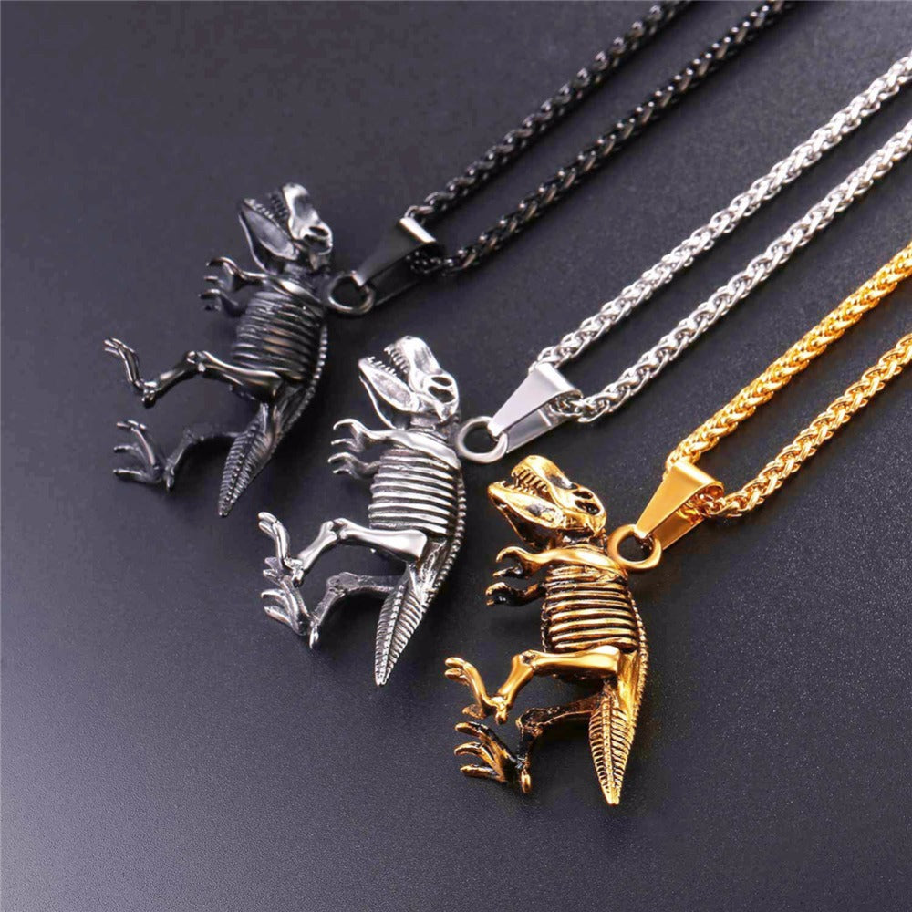 Jurassic World Jurassic Park Stainless Steel Punk Jewelry Antique Gold Plated Dragon Dinosaur Necklace Men