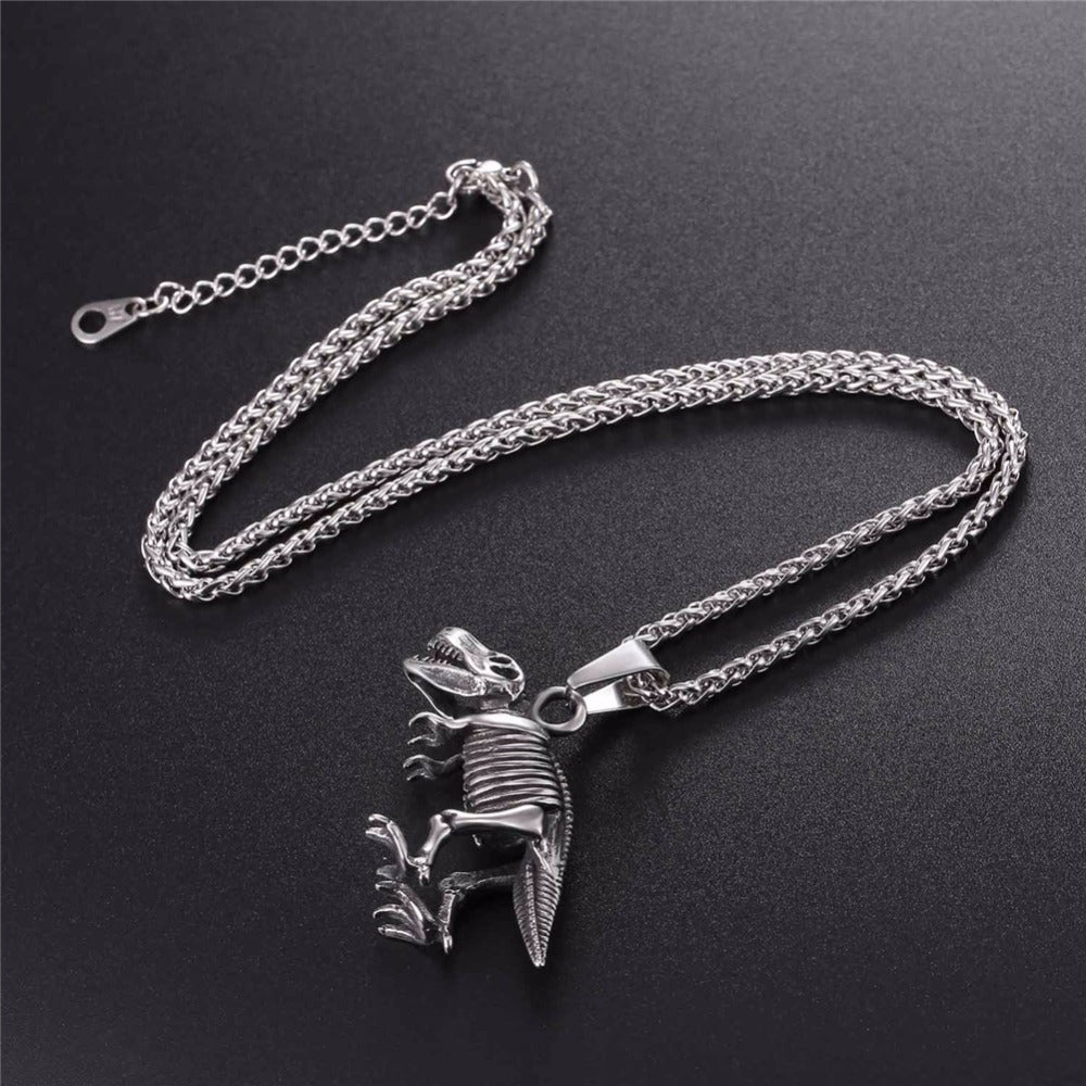 Jurassic World Jurassic Park Stainless Steel Punk Jewelry Antique Gold Plated Dragon Dinosaur Necklace Men