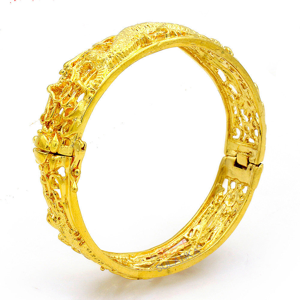 Gold-Plated Hollow Dragon And Phoenix Bracelets Bridal Wedding Jewelry Products Sand Gold-Plated Bracelets Will Not Fade For A Long Time