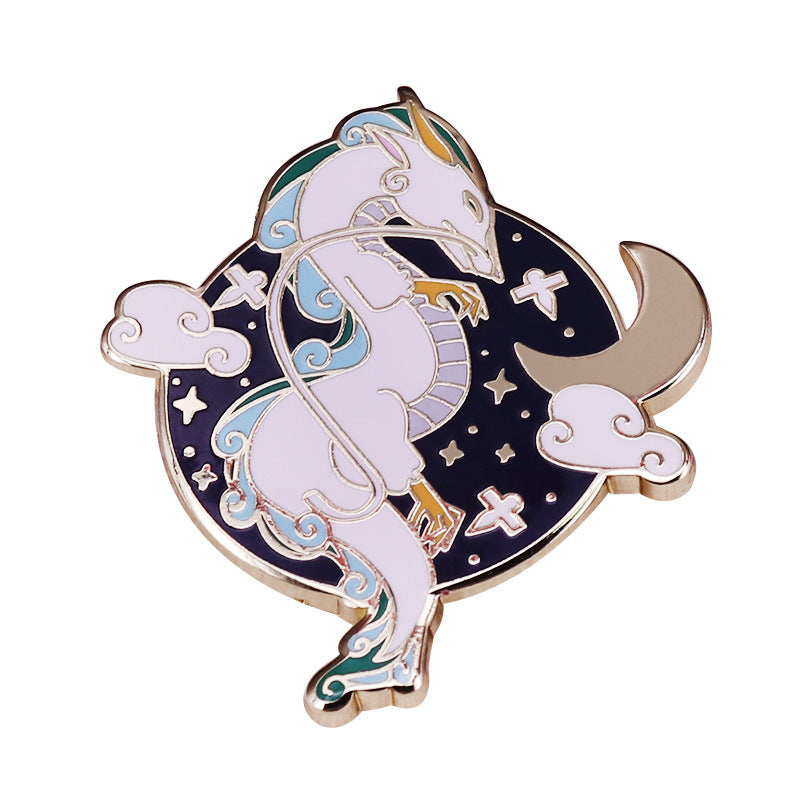 Star Blank Cloud Hard Enamel Pin Cute Cartoon Moon White Dragon Brooch Ghibli Animation Movie Fans Unique Jewelry Gift