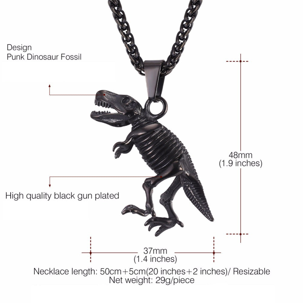 Jurassic World Jurassic Park Stainless Steel Punk Jewelry Antique Gold Plated Dragon Dinosaur Necklace Men