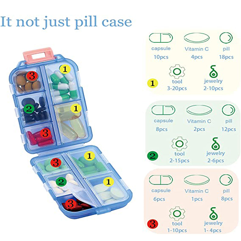 Travel Pill Organizer 10 Grid  Moisture Proof Pills Box For Pocket Purse Daily Pill Case Portable Medicine Vitamin Holder Container