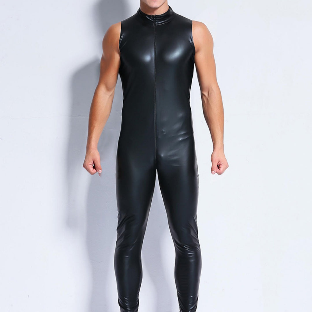 Men's Lingerie Patent Leather Jumpsuit Tight Imitation Leather Bar Stage Performance