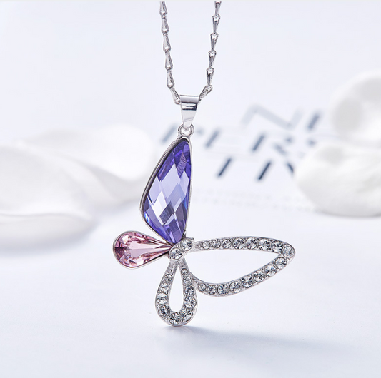 CDE Crystals from  Necklace Women Pendants S925 Sterling Silver Jewelry Blue Purple Butterfly Austrian Rhinestone New