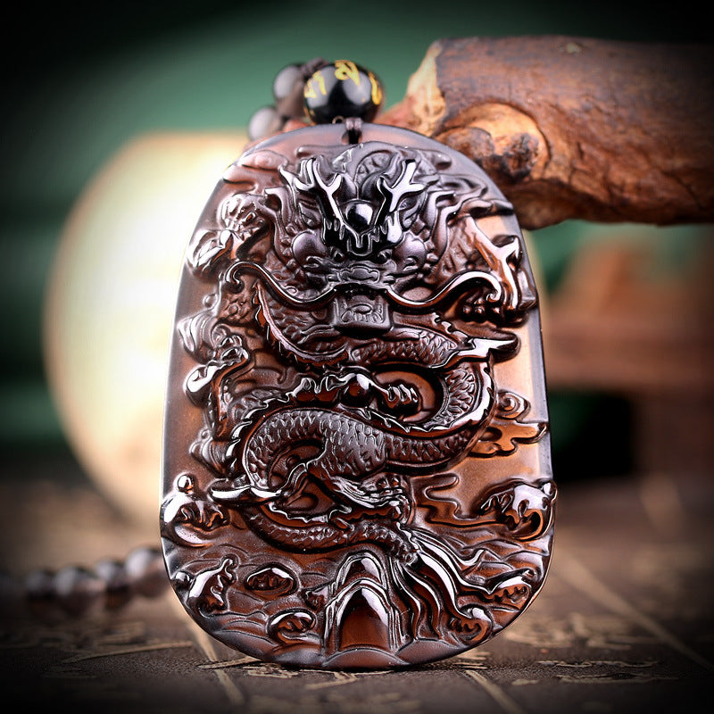 Natural hail black meteorite dragon pendant men's necklace men's pendants lucky transport crystal jewelry