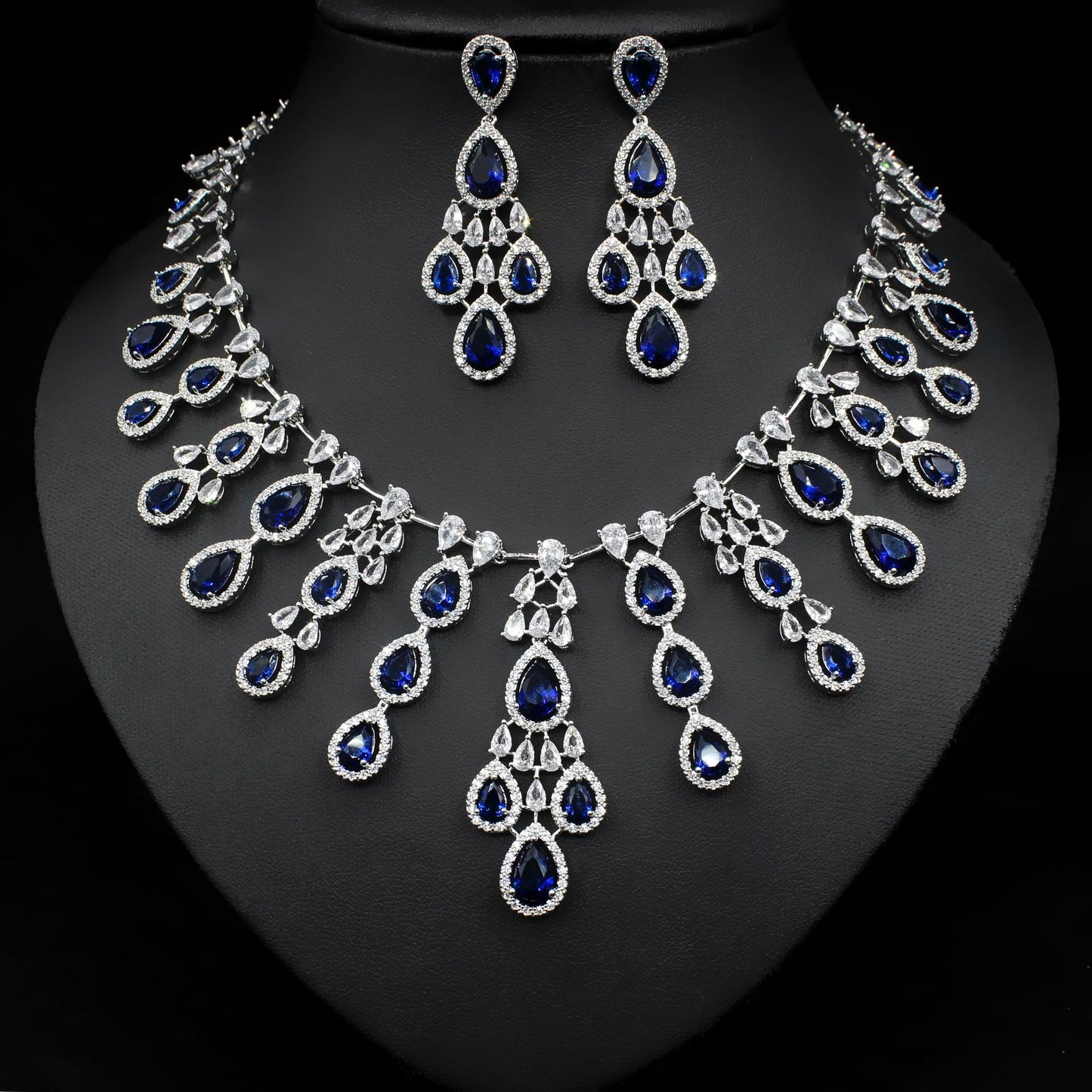 Women's Fashion Atmospheric Water Drop Color Zircon Necklace Earrings Set