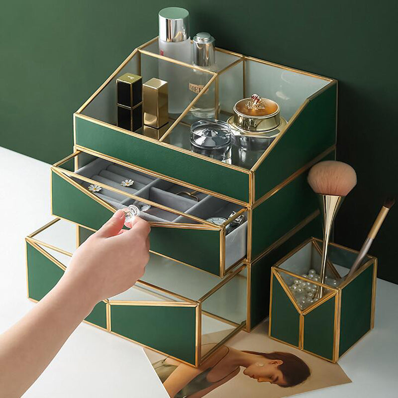 Dark green cosmetic rack