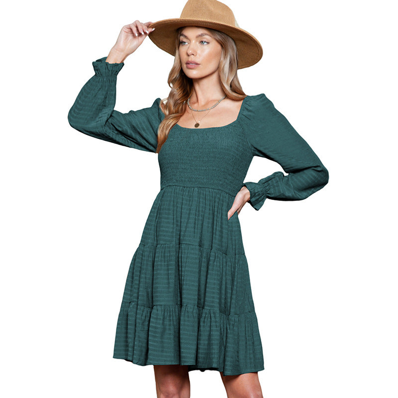 Autumn New U Collar Casual Long Sleeve Dress