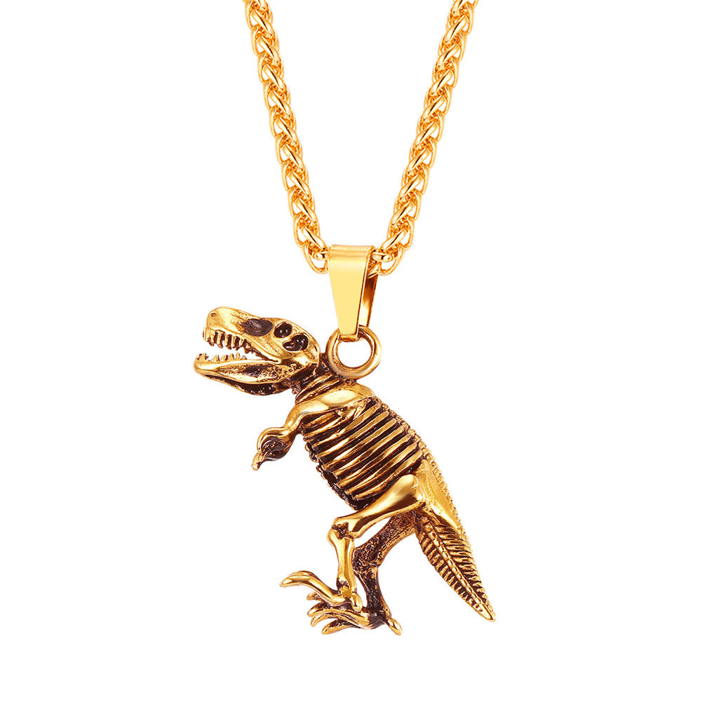 Jurassic World Jurassic Park Stainless Steel Punk Jewelry Antique Gold Plated Dragon Dinosaur Necklace Men