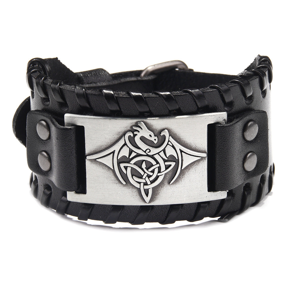 Cross-border Flying Dragon Totem Bracelet Alloy Cowhide Bracelet Men's Jewelry Gift Factory Direct Sales