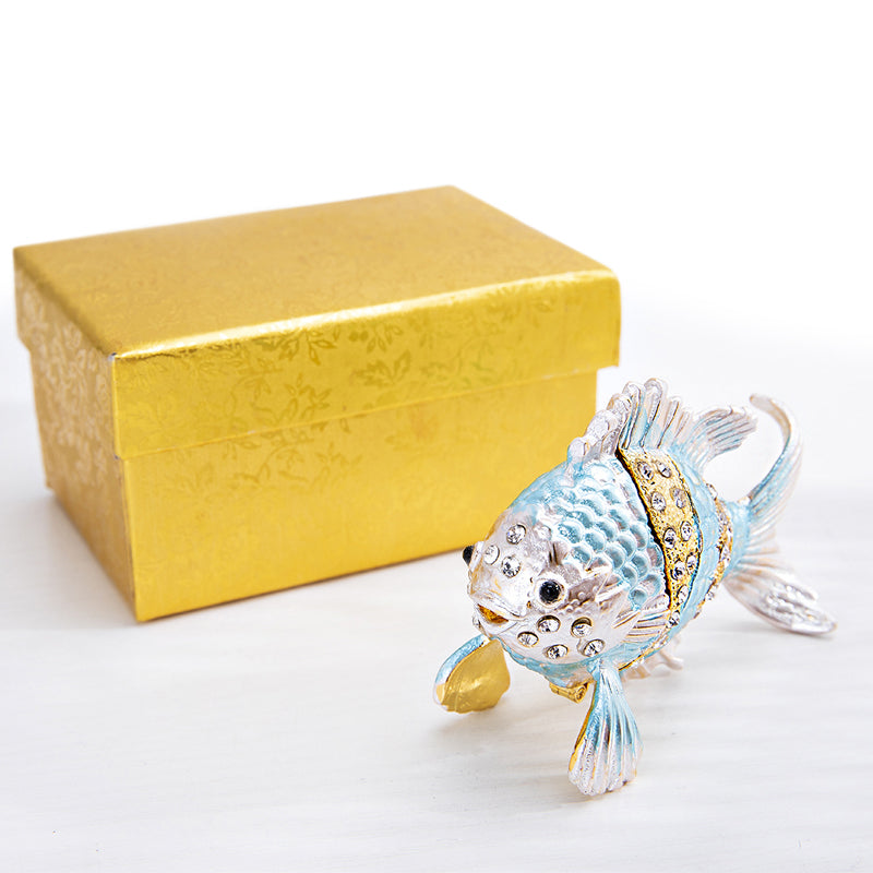 Beta Fish Trinket Box Hinged Lid Enamel Bejeweled Crystals Jewelry Pill Storage