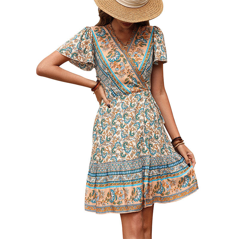 Women's Clothing Vintage Print Holiday One-piece Dress