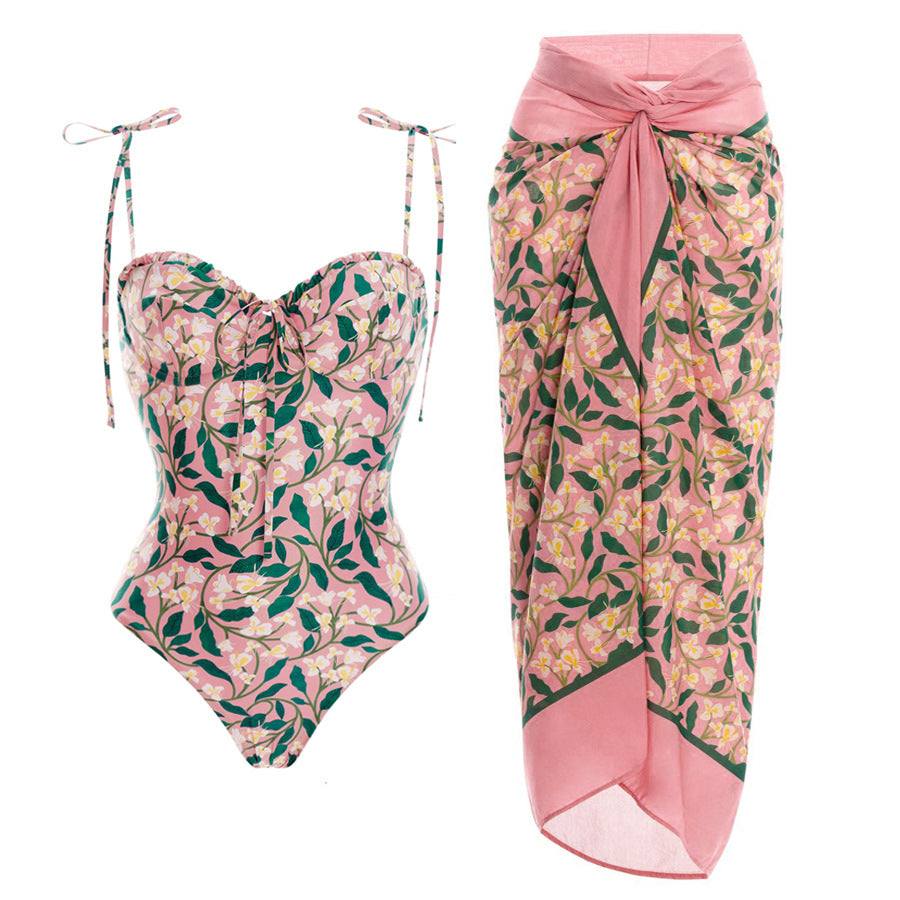 Women's One-piece Swimming Suit And Wrap Skirt Suit