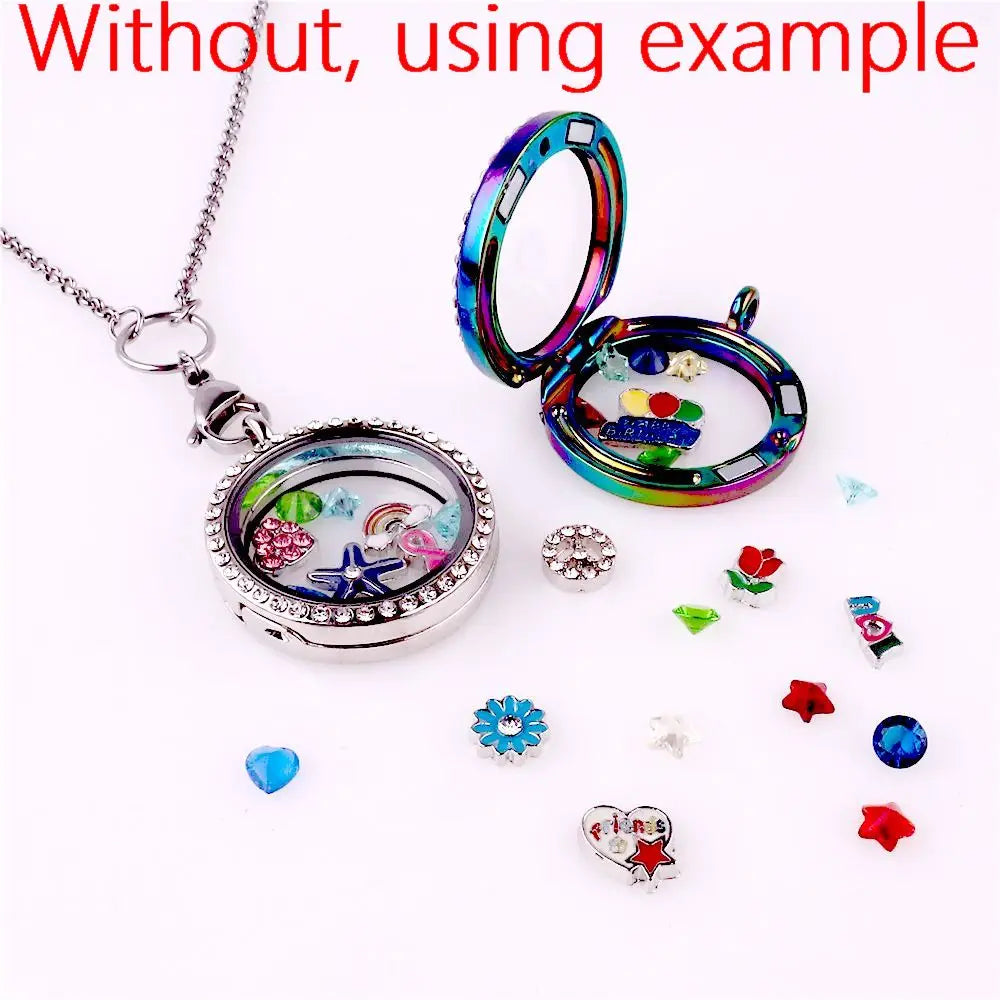 10Pcs 30mm Round Colorful Floating Charms Glass Living Memory Locket Relicario Pendant For Women Men Gift Jewelry Wholesale