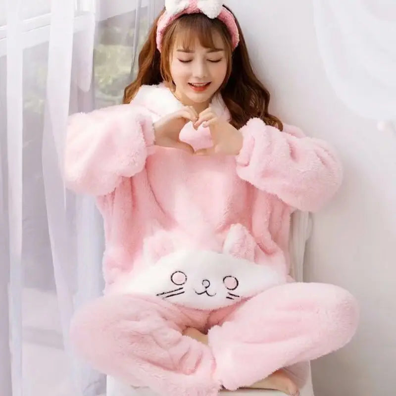 Winter Thick Warm Flannel Pajamas Sets For Women Sleepwear Home Clothing Pajama Home Wear Pyjamas Set