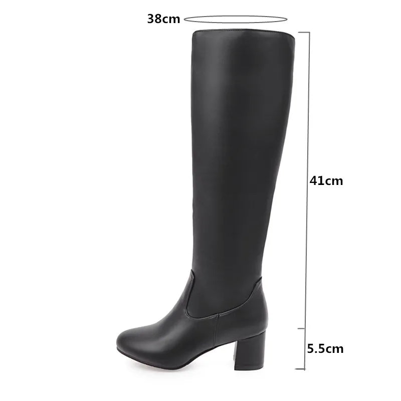 YMECHIC 2023 Autumn Winter Block High Heel Boots White Black Womens Shoes Long Knight Ride Knee High Boots Female Shoe Plus Size