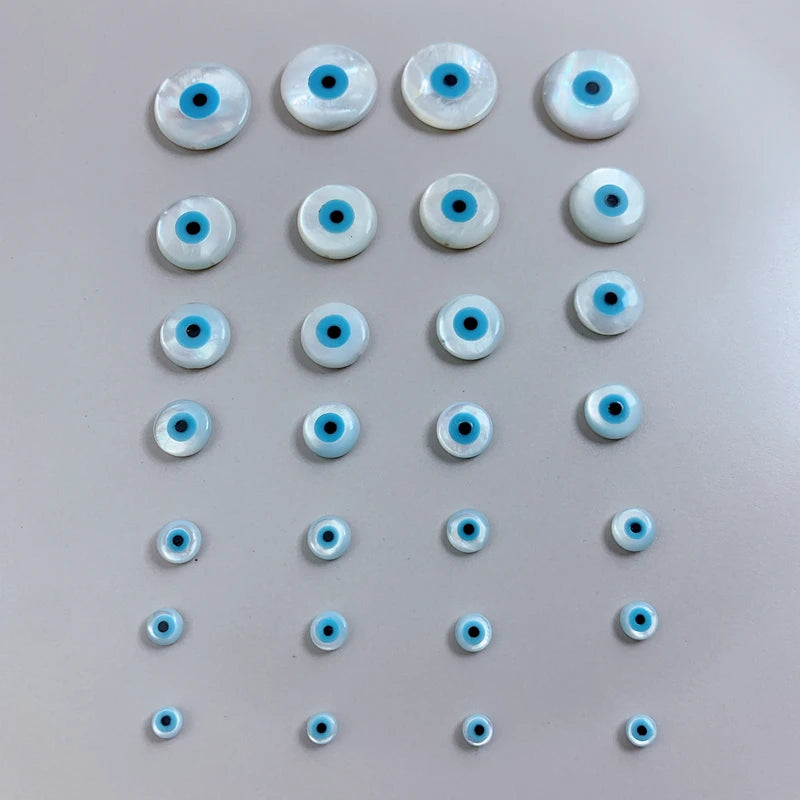 10Pcs, Evil Eye Natural Pearl Shell Round Coin Beads For Bracelet Necklace DIY Jewelry Making Accessories 4/5/6/8/10/12/15mm