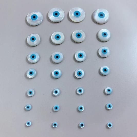 10Pcs, Evil Eye Natural Pearl Shell Round Coin Beads For Bracelet Necklace DIY Jewelry Making Accessories 4/5/6/8/10/12/15mm