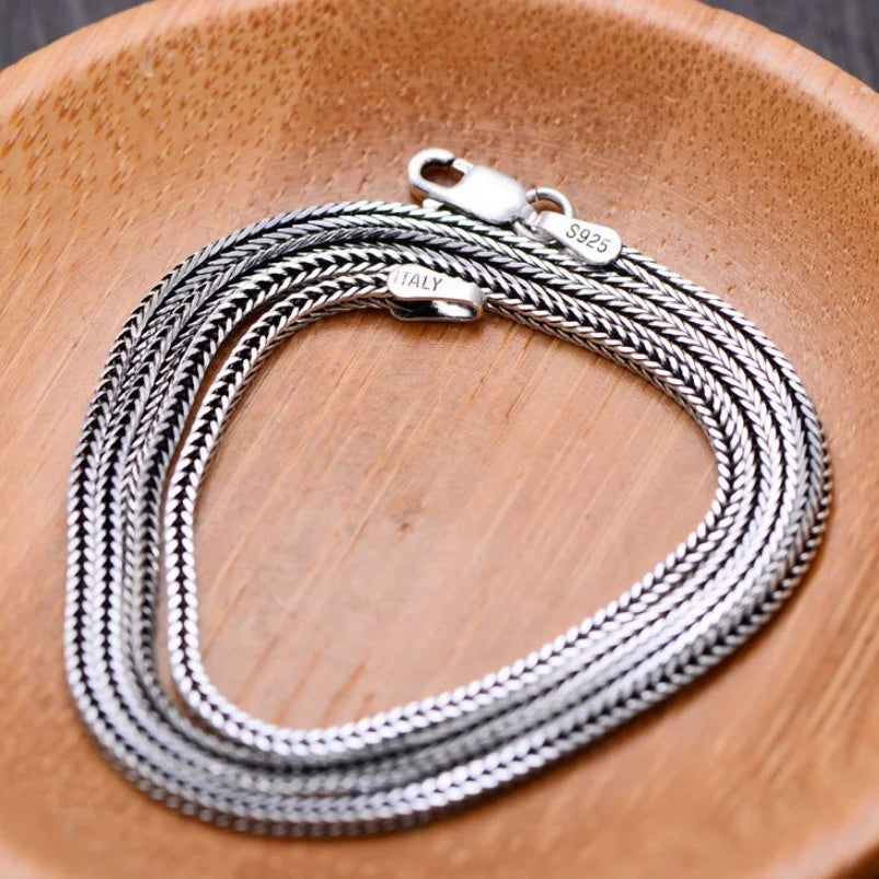 Real S925 Sterling Silver 925 Classics Weave Fox Tail Chopin Chain Personalized Necklace For Men Women Fine Jewelry Gift