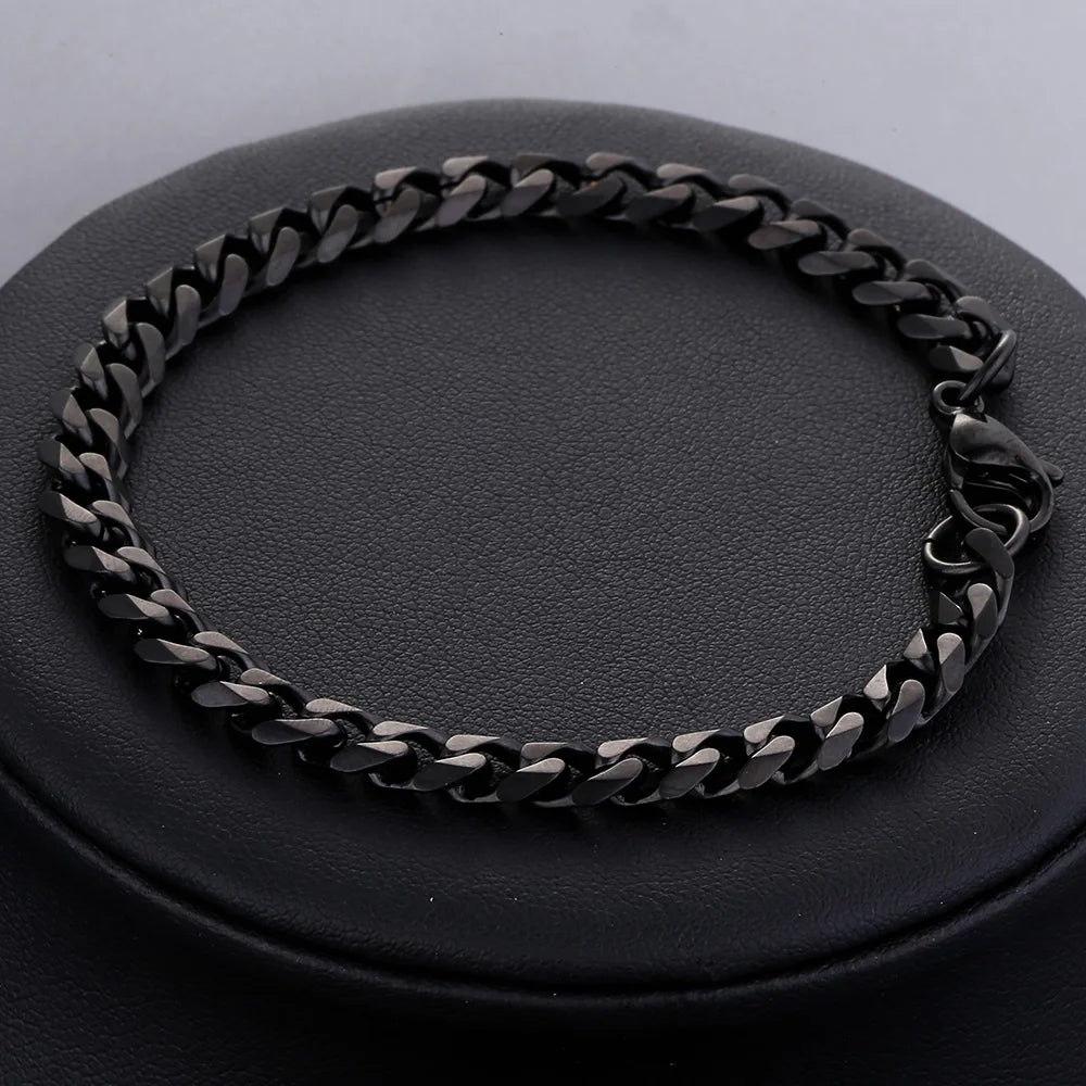 3-11mm Black Stainless Steel Bracelet for Men Women Gold Color Cuban Link Bracelet Wholesale Jewelry 7-11 Inch Gifts KBB4