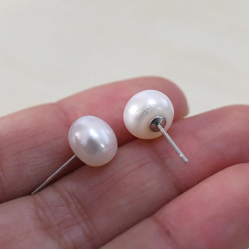 ASHIQI Natural Freshwater Pearl Stud Earrings for Women Real 925 Sterling Silver Jewelry Gift Wholesale