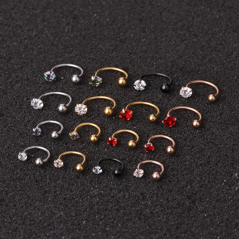 1pc 6/8mm Stainless Steel Zircon Cz Hoop Tragus Cartilage Helix Stud Earring Conch Rook Daith Lobe Ear Screw Piercing Jewelry