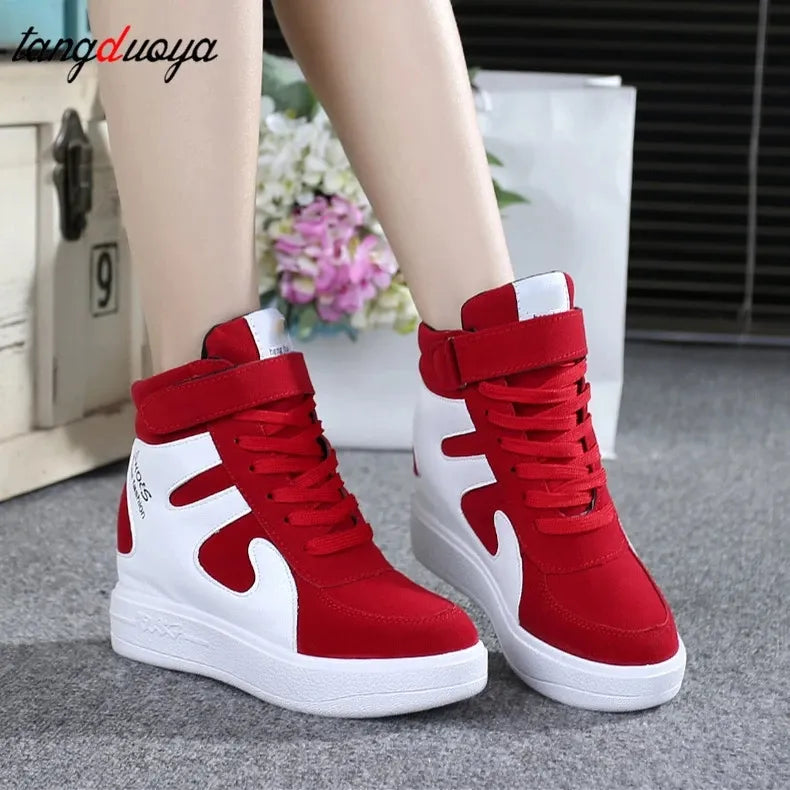 red sneakers women 2023 High top Platform Sneakers women Casual Wedges shoes Womens Shoes Black Platform Vulcanize Shoes Women