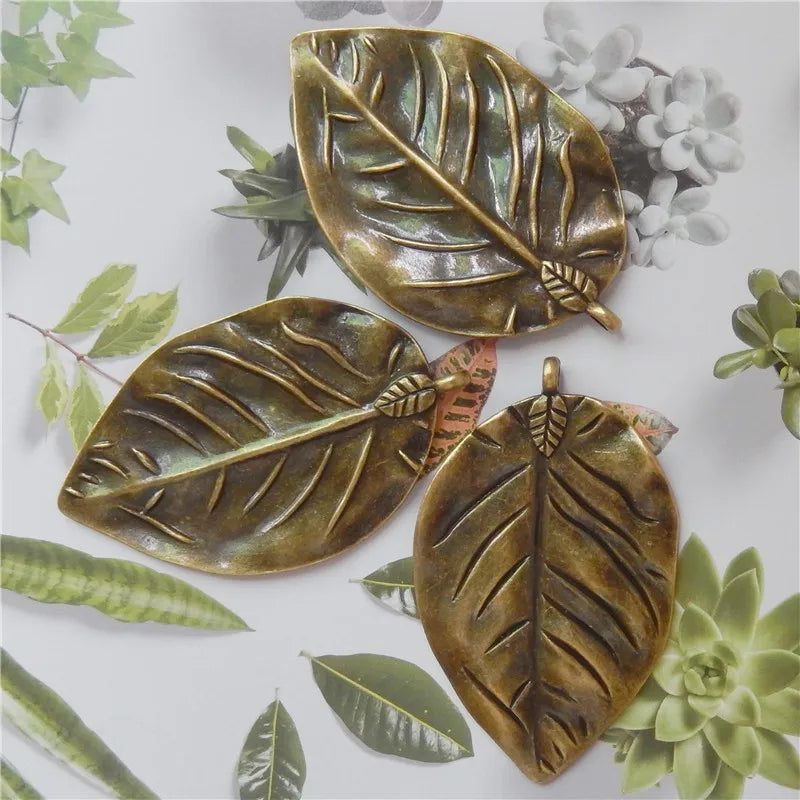 4pcs Antique Bronze Alloy Tree Leaf Necklace Large Size Tree Leaves Necklace Pendant Charms Vintage Jewelry Findings Handmade