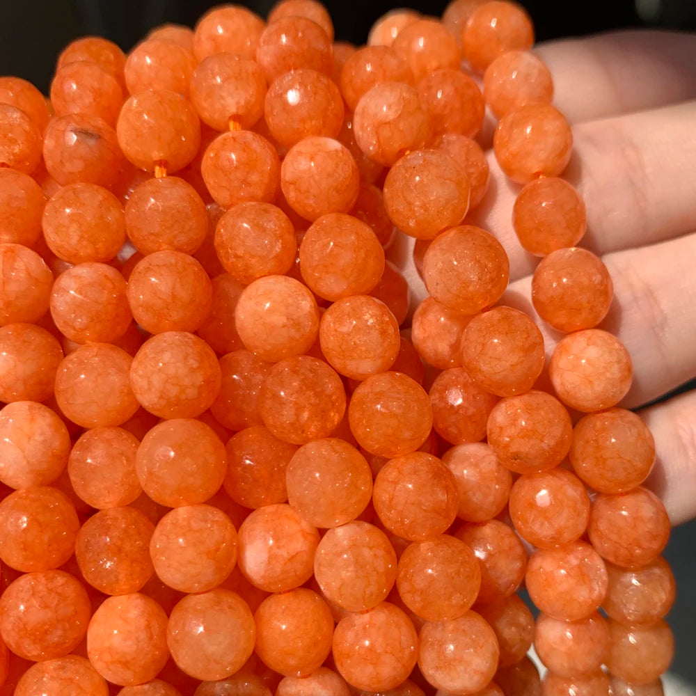 4/6/8/10/12mm Natural Faceted Orange Jades Chalcedony Stone Beads Round Loose Beads for Jewelry Making Bracelets 15" Strands