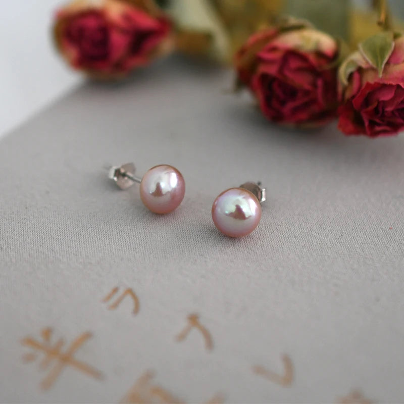 ASHIQI Real Natural Freshwater Pearl Stud Earrings 925 Sterling Silver Small Earrings Fashion Jewelry for Women Gifts