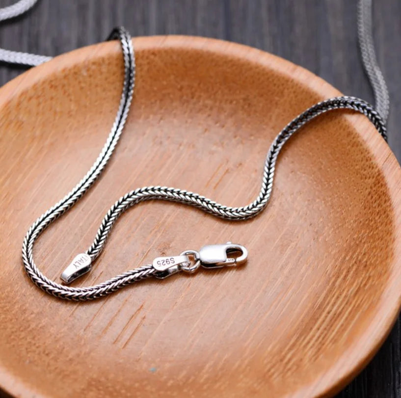 Real S925 Sterling Silver 925 Classics Weave Fox Tail Chopin Chain Personalized Necklace For Men Women Fine Jewelry Gift