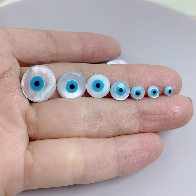 10Pcs, Evil Eye Natural Pearl Shell Round Coin Beads For Bracelet Necklace DIY Jewelry Making Accessories 4/5/6/8/10/12/15mm