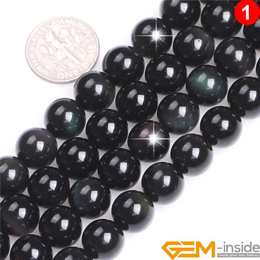 Natural Stone Rainbow Black Obsidian Round Loose Beads For Jewelry Making Strand 15" DIY Jewelry Making 6mm 8mm 10mm 12mm Pick