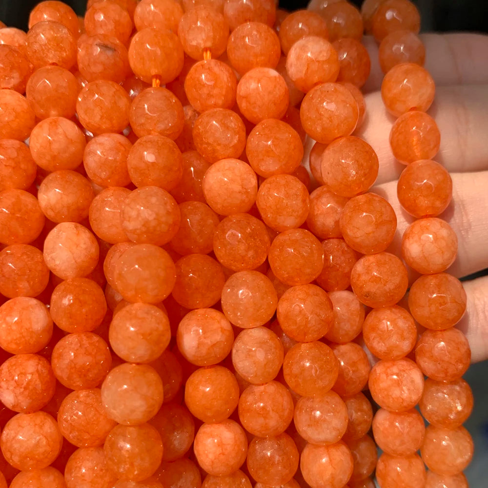 4/6/8/10/12mm Natural Faceted Orange Jades Chalcedony Stone Beads Round Loose Beads for Jewelry Making Bracelets 15" Strands