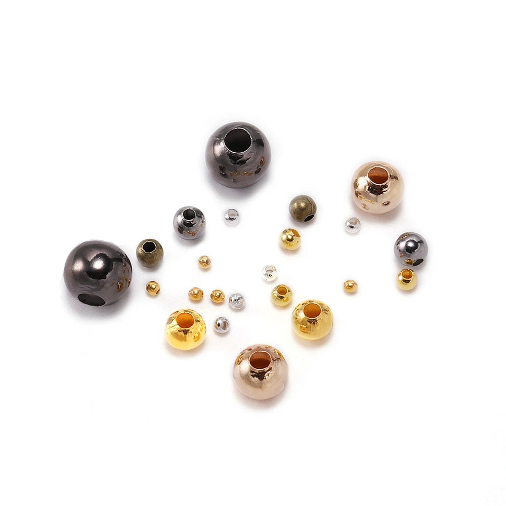 30-500pcs/lot 2-10mm Gold Color Round Spacer Bead Ball End Metal Seed Beads For Bracelet Necklace DIY Jewelry Making Accessories