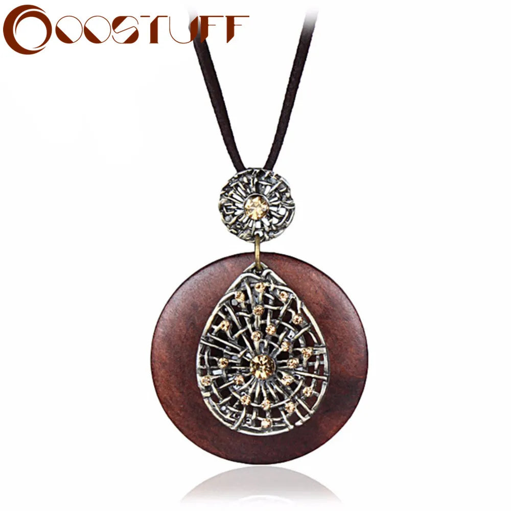 Long Necklace Women Jewelry Maxi Statement Necklace Vintage Crystal Wooden necklace & pendant Boho Collares for Women Suspension