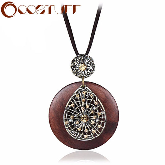 Long Necklace Women Jewelry Maxi Statement Necklace Vintage Crystal Wooden necklace & pendant Boho Collares for Women Suspension