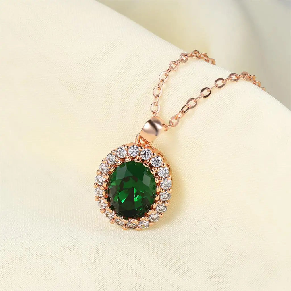 S107 Rose Gold Color AAA Green Austrian Crystal Jewelry Set 3 Pcs Ring Necklace Eearrings For Women HotSale Amazing Price