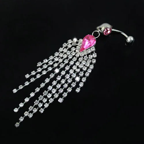 Tassels Navel Belly Button Bar Barbell Rings Rhinestone Body Piercing Jewelry Special tassels dangle rhinestone decor Navel Ring