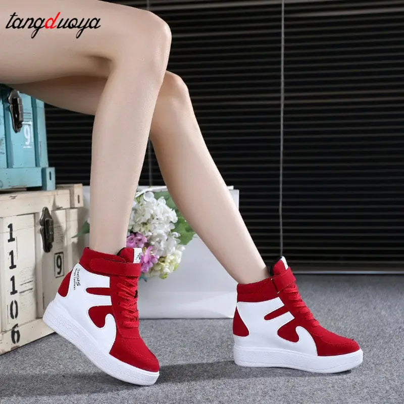 red sneakers women 2023 High top Platform Sneakers women Casual Wedges shoes Womens Shoes Black Platform Vulcanize Shoes Women