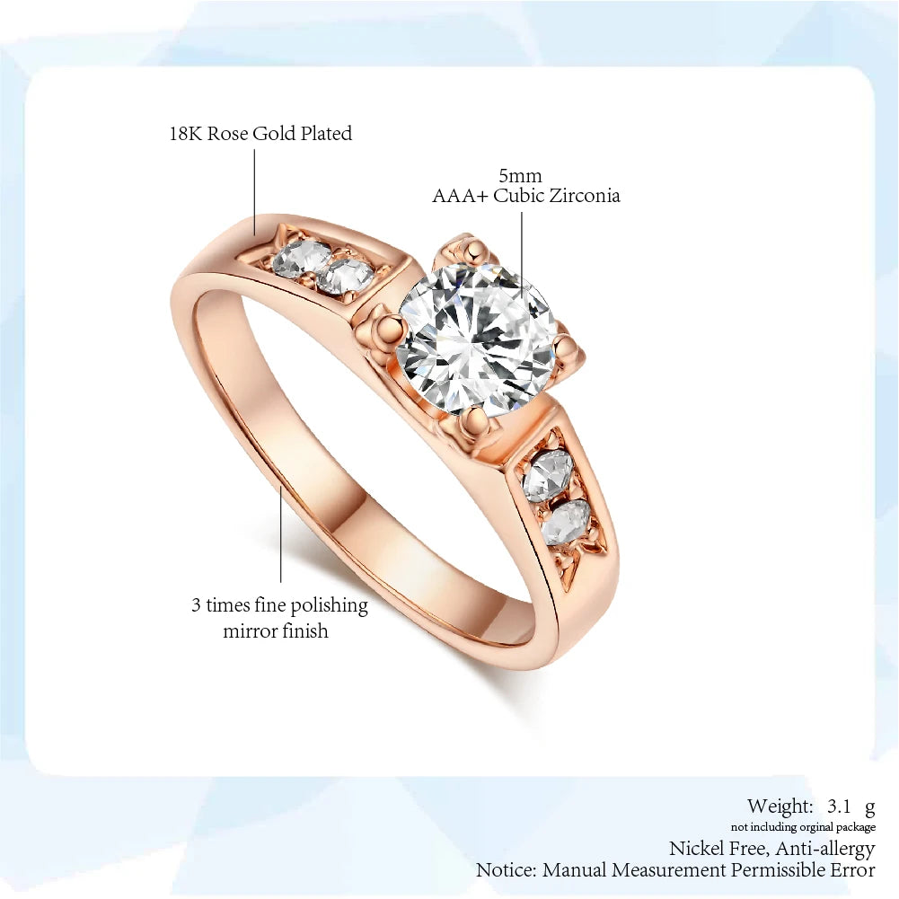 Cubic Zirconia 4 Claw Wedding/Engagement Rings Rose Gold Color Fashion Brand CZ Stone Jewelry For Women/Lady anel DFR051