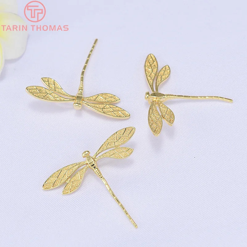 (1503)4PCS 45x37MM 24K Gold Color Plated Dragonfly Pendants Charms High Quality DIY Jewelry Making Findings Accessories