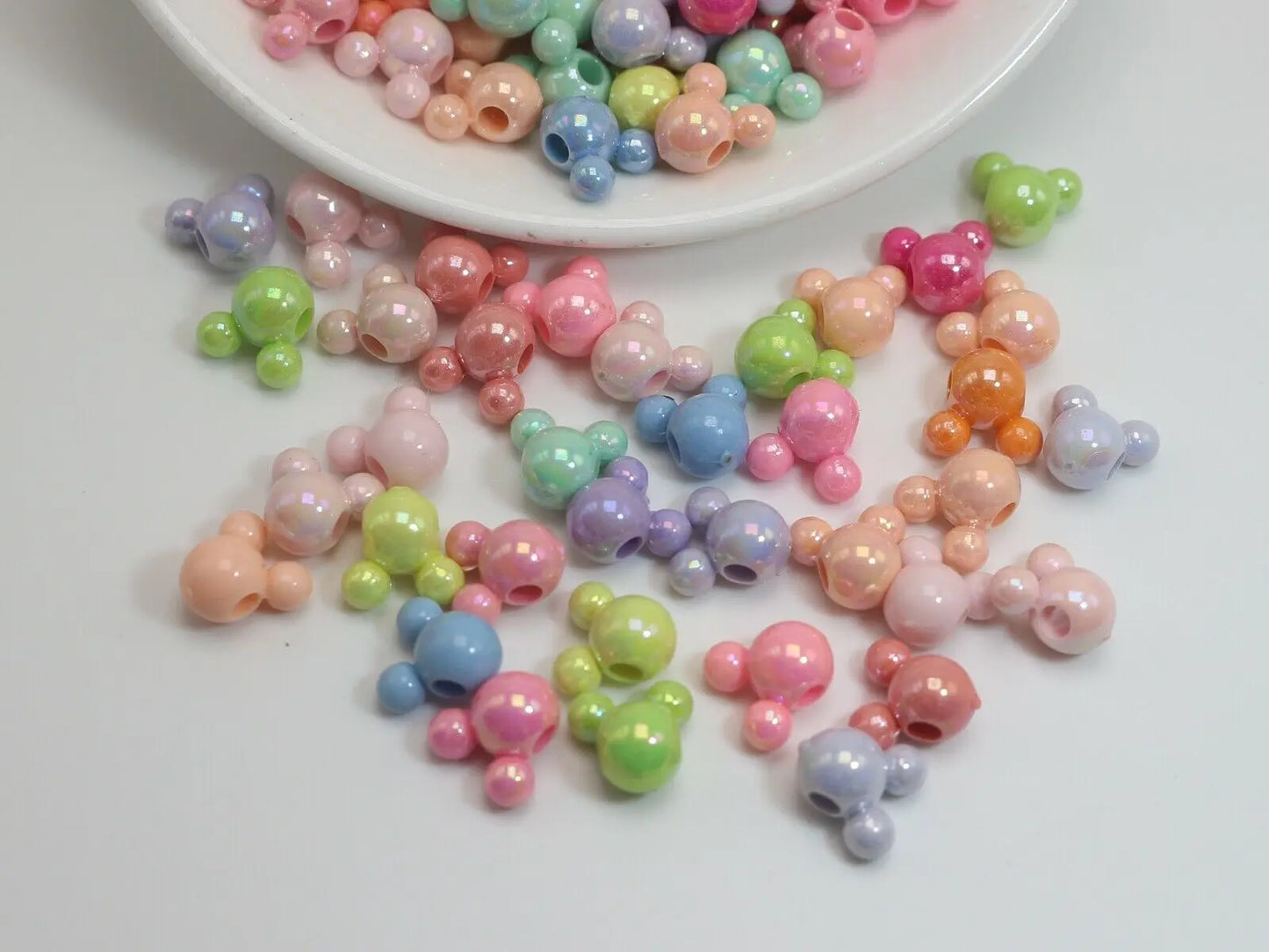 Craft DIY Mixed Pastel Color Acrylic Mouse Face Beads 8mm 10mm 12mm Jewelry Make