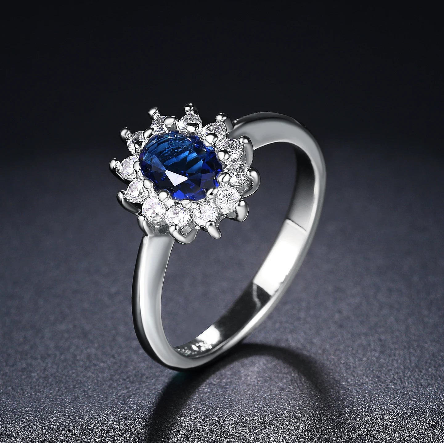 Lady Princess Diana Rings for Women Bridal Blue Crystal Wedding Engagement Promise Marriage Ring For Female Fashion Jewelry 076