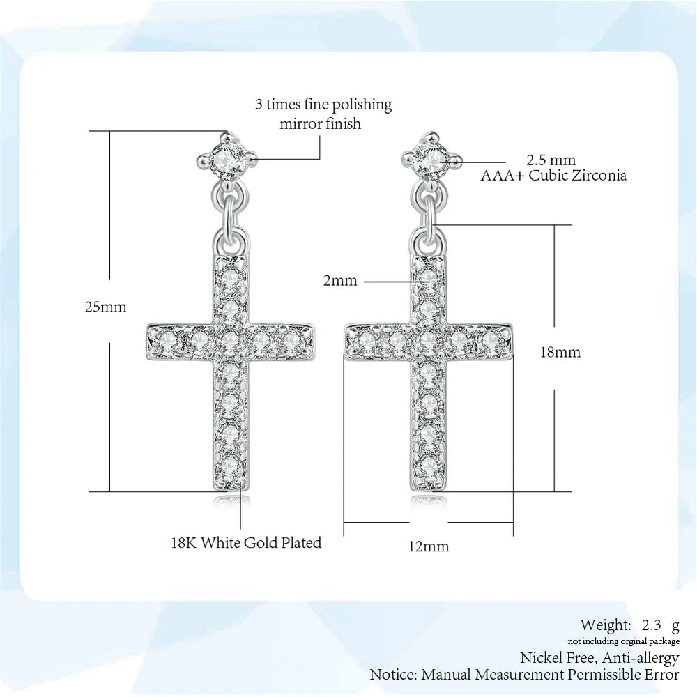 Cubic Zirconia Cross Drop/Dangle Earrings Rose Gold Color Silver Colour Fashion Jewelry For Women Wholesale Punk Style DWE328