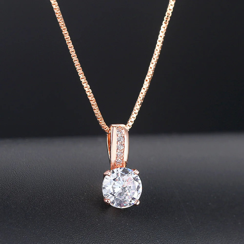 Minimalist Simple Crystal Pendants Necklaces For Women Charms Zirconia Necklace Rose Gold Color Fashionable Neck Jewelry Gifts